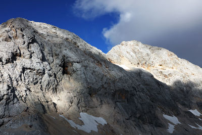 Low angle view of rock formations against sky