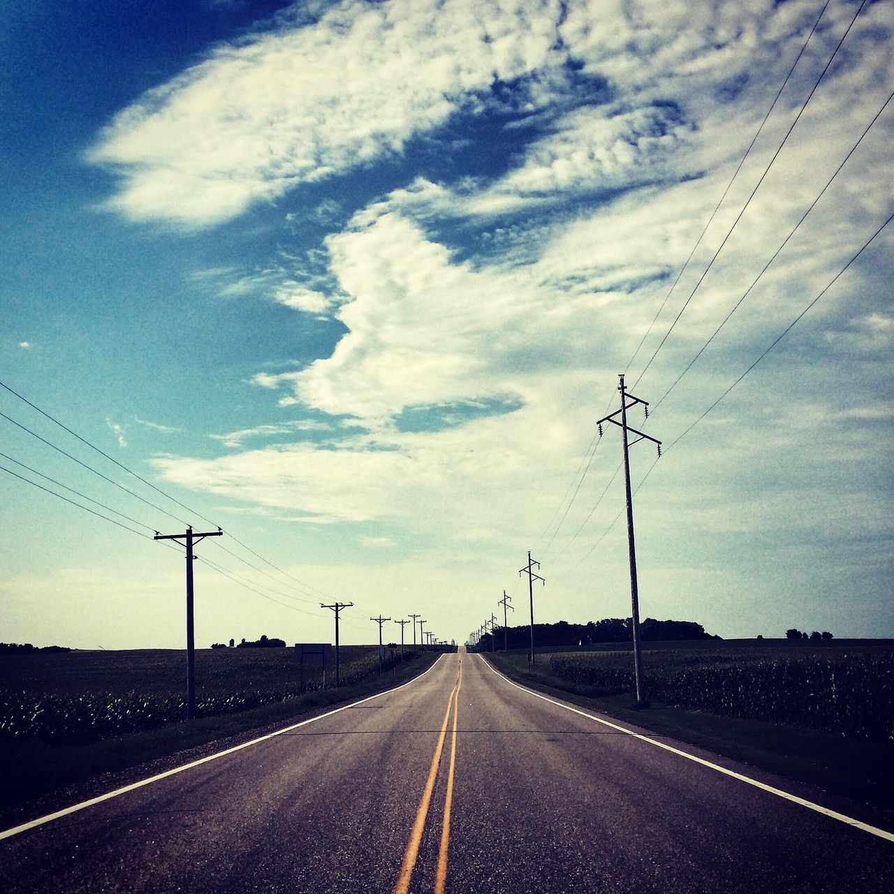 the way forward, road, diminishing perspective, transportation, vanishing point, sky, road marking, electricity pylon, power line, empty road, electricity, cloud - sky, fuel and power generation, connection, empty, country road, long, cloud, power supply, asphalt