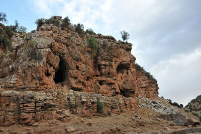 Low angle view of rock formations