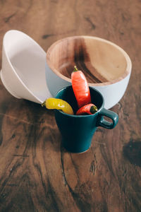 High angle view of coffee on table