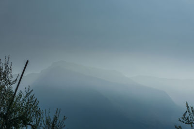 Scenic view of mountains against sky during winter