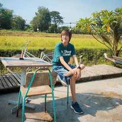 Portrait of man sitting on chair