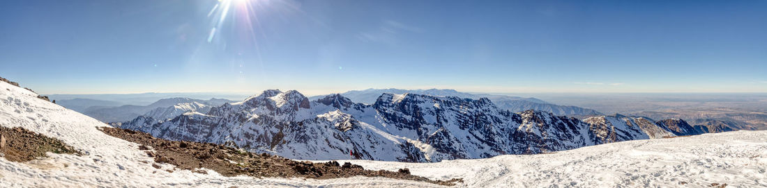 Panoramic view of snowcapped mountains against sky