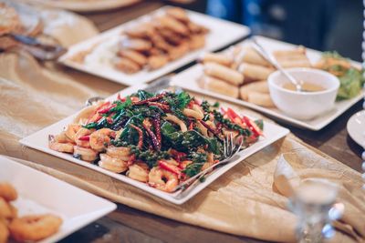 Close-up of food served on table