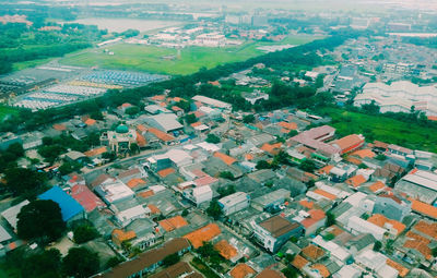 High angle view of cityscape in town