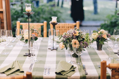 Close-up of flower vase on table