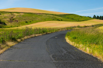 Road amidst field against sky