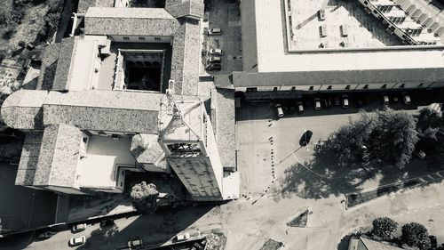 High angle view of old buildings in city