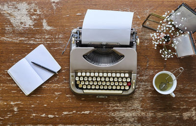 High angle view of coffee cup on table