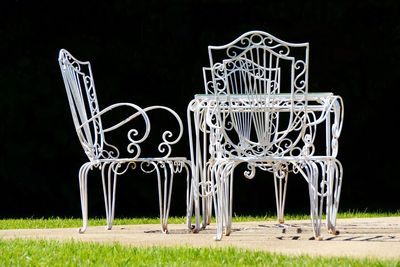 Terrace furniture on sunny day.
