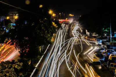 Light trails on road at night