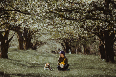 Girl with dog in the park