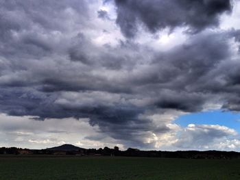 Scenic view of field against cloudy sky