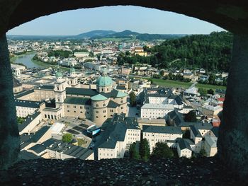 High angle view of townscape and buildings in city