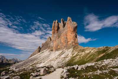 Low angle view of rock formation against sky