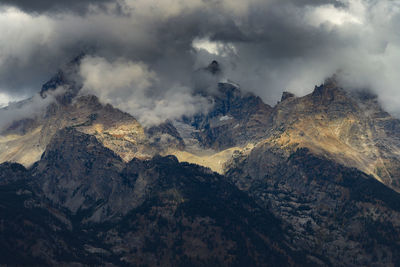 Panoramic view of volcanic landscape against cloudy sky