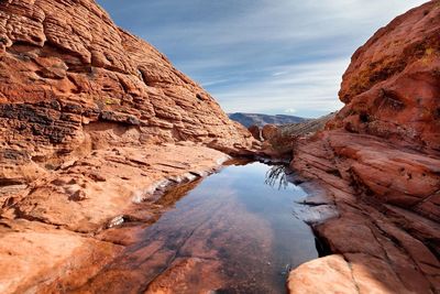 Reflection of mountain in water