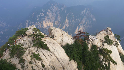 Panoramic view of rocks and mountains against sky