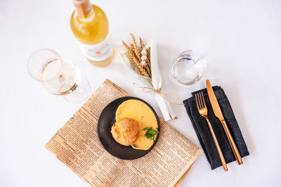 High angle view of food on table