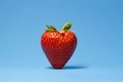 Close-up of strawberry against blue background