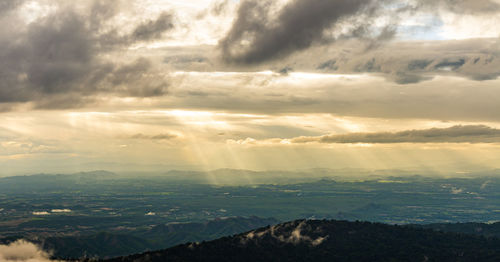 Aerial view of landscape against sky during sunset