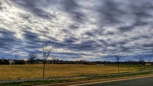 Road by field against sky