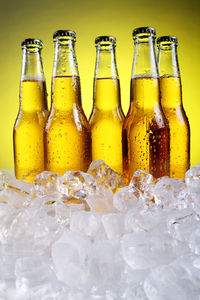 Close-up of glass bottles on table