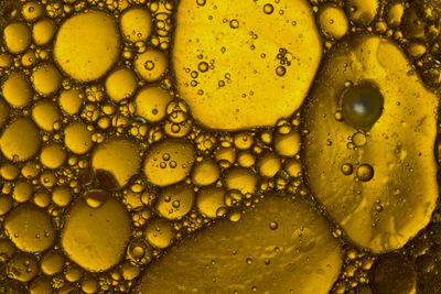 Abstract background of yellow oil drops on water