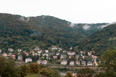 High angle view of buildings in town