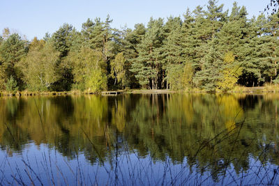 Scenic view of lake against clear sky