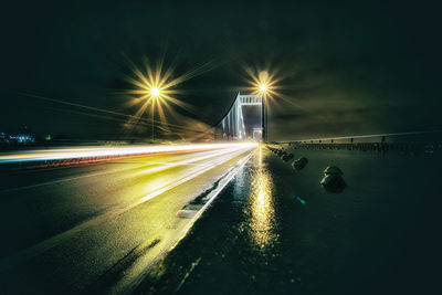 Light trails on road at night