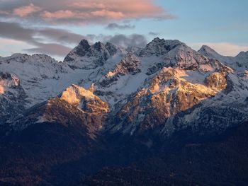 Panoramic view of snowcapped mountains against sky