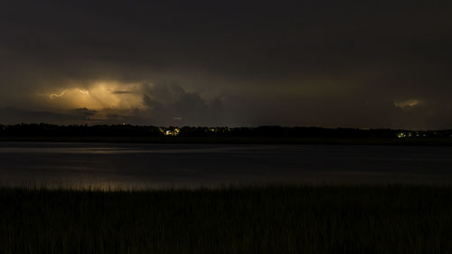 Scenic view of lake against sky during sunset