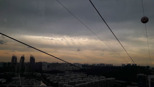 Cityscape against cloudy sky at sunset