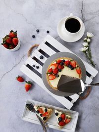 High angle view of breakfast served on table