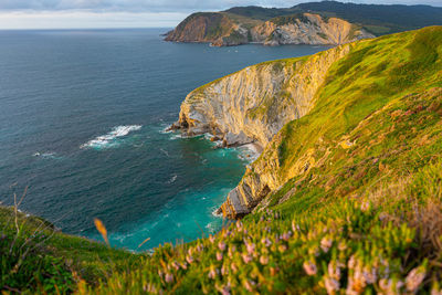 High angle view of sea and mountains