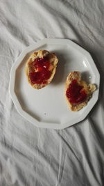 High angle view of breakfast on table