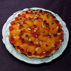 High angle view of dessert in plate on table