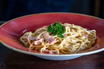 Close-up of noodles in plate