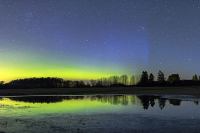 Scenic view of lake against sky at night