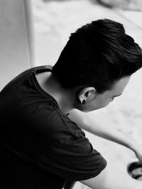 Close-up of boy looking at home