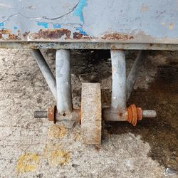 Close-up of rusty metallic structure against wall