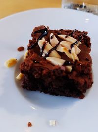 Close-up of chocolate cake in plate