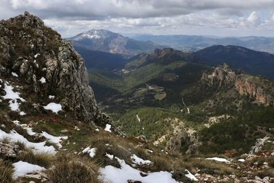 Scenic view of mountains against sky during winter