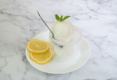 High angle view of ice cream in glass