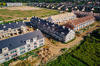 High angle view of buildings in city