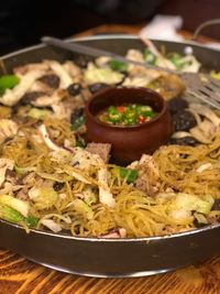 High angle view of meal served in bowl