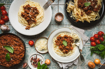 High angle view of food on table