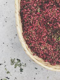 High angle view of strawberries in basket