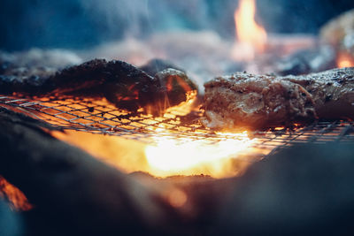 Close-up of bonfire on barbecue grill